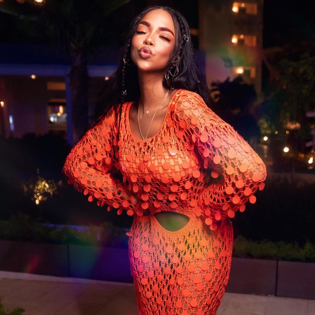 Orange Sequin Knit Dress