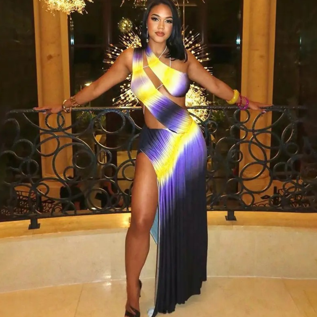 Purple black and gold outfit on sale