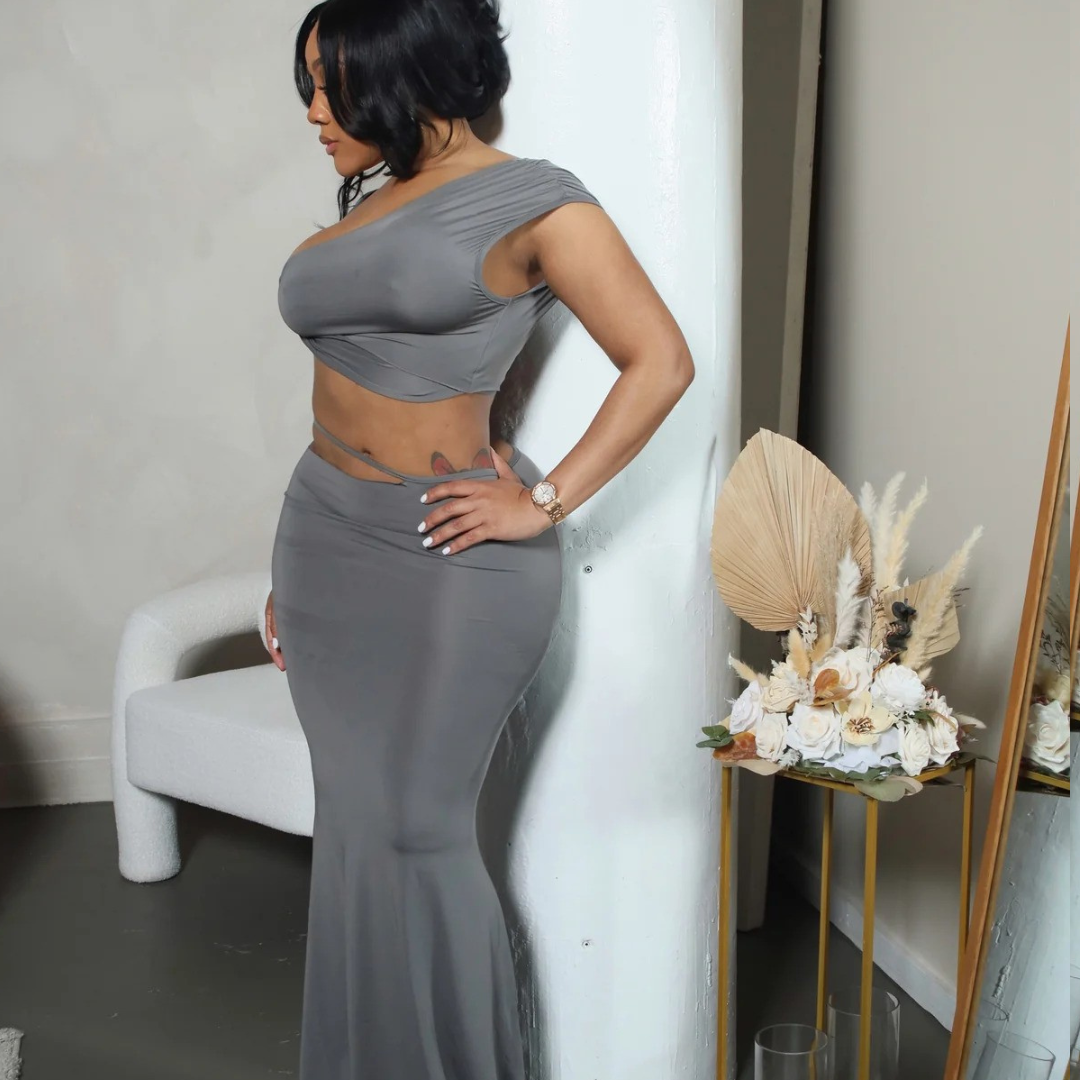 Grey Maxi Skirt Set