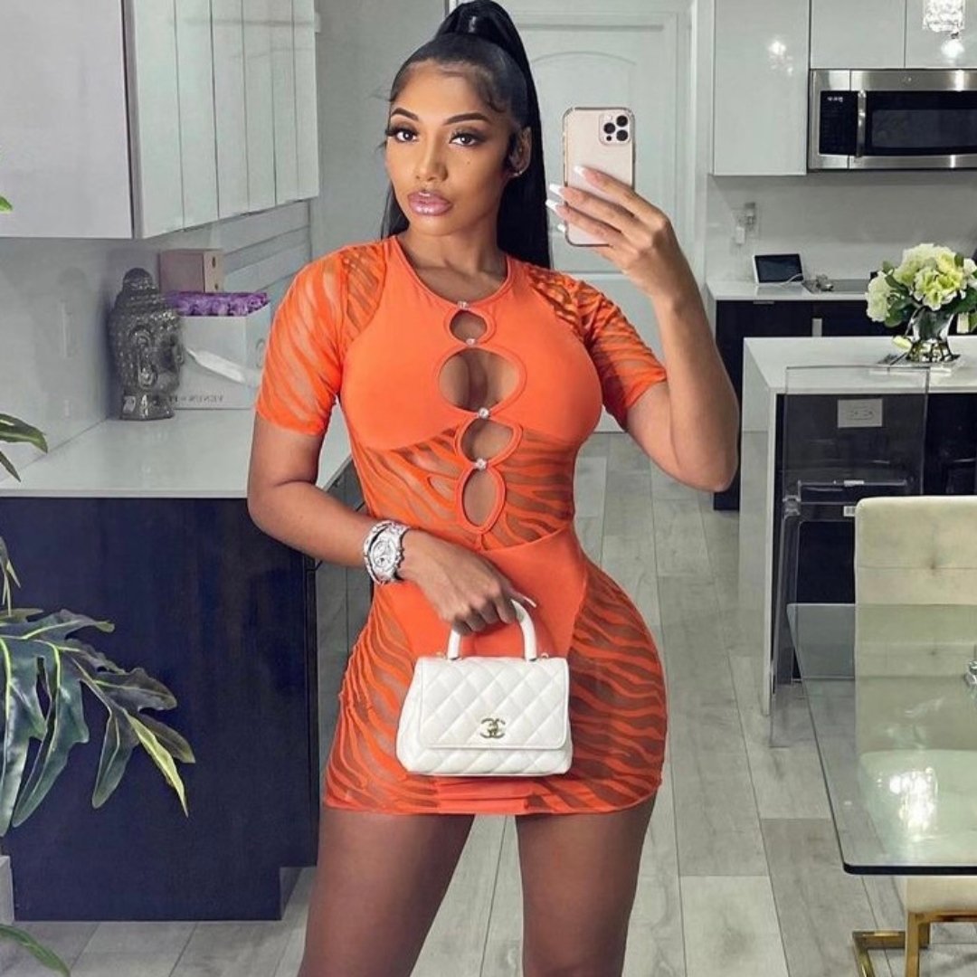 ZEBRA MESH DRESS ORANGE