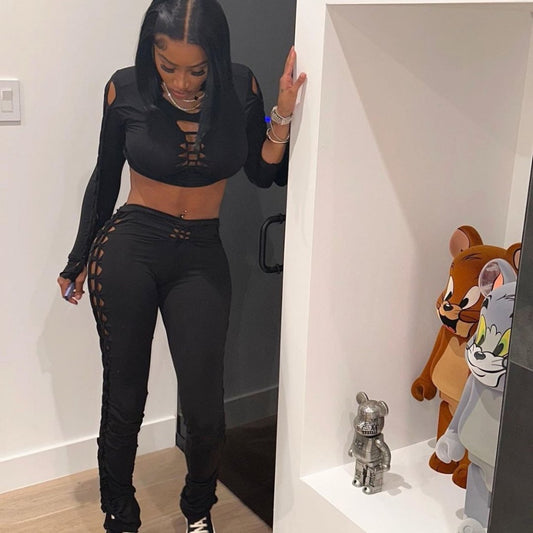 Black Knotted Trousers Set