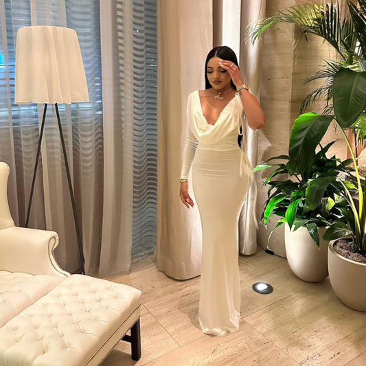 WHITE REVERSIBLE DRAPED GOWN