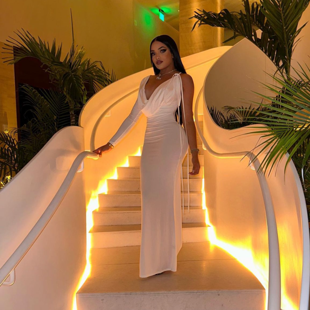 WHITE REVERSIBLE DRAPED GOWN