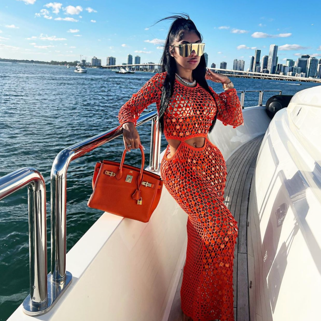 Orange Sequin Knit Dress