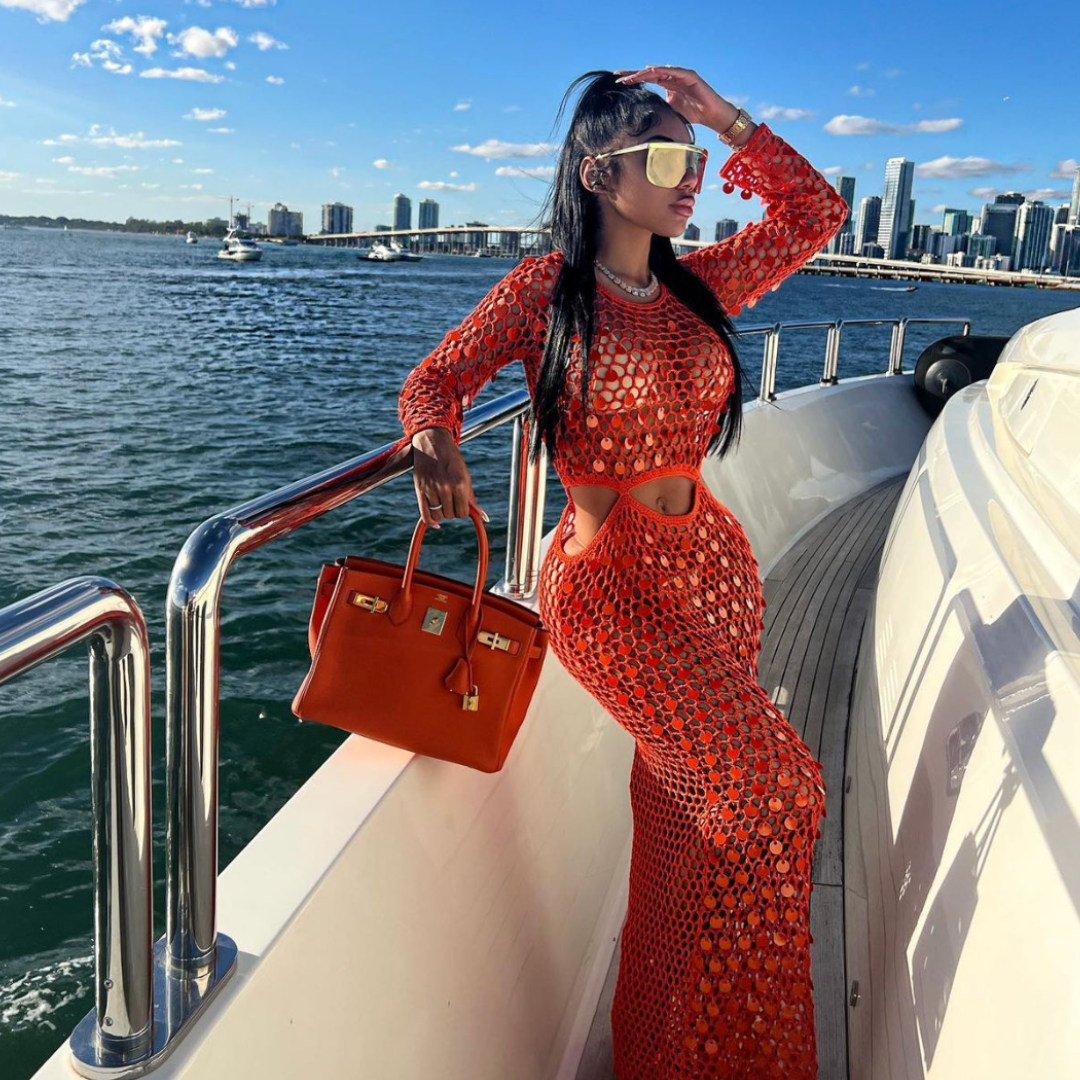 Orange Sequin Knit Dress