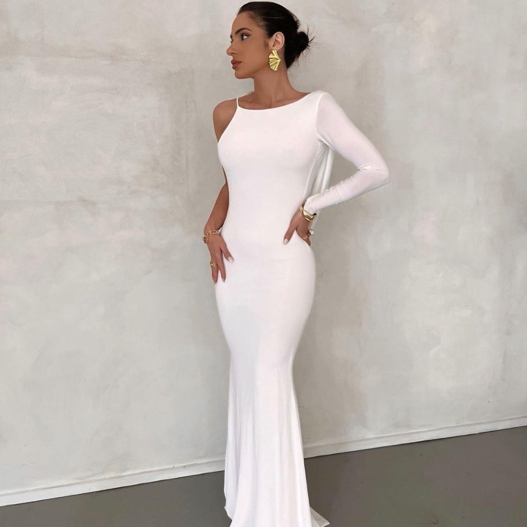 WHITE REVERSIBLE DRAPED GOWN