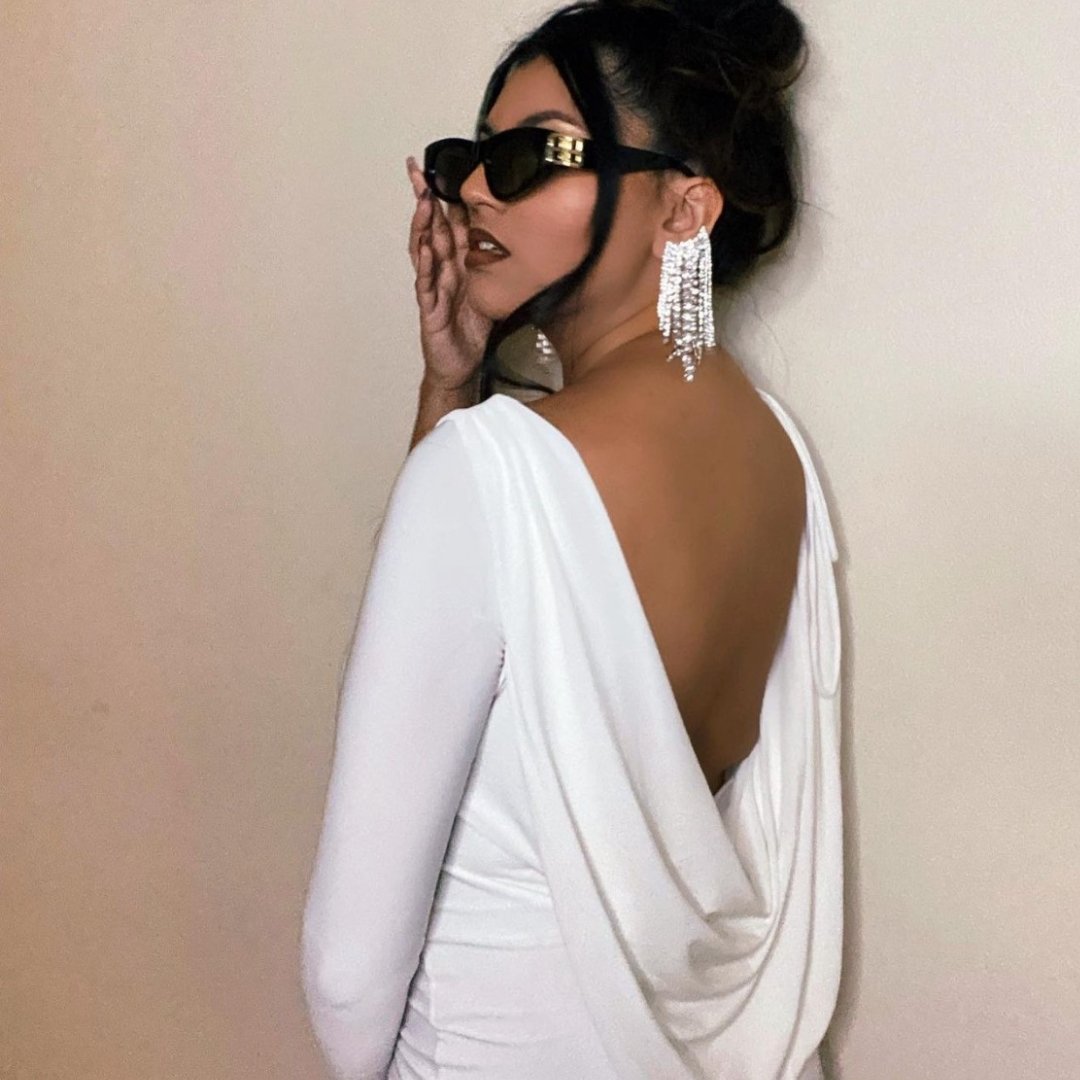 WHITE REVERSIBLE DRAPED GOWN