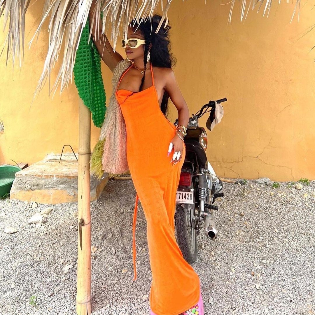 Orange Draped Back Maxi