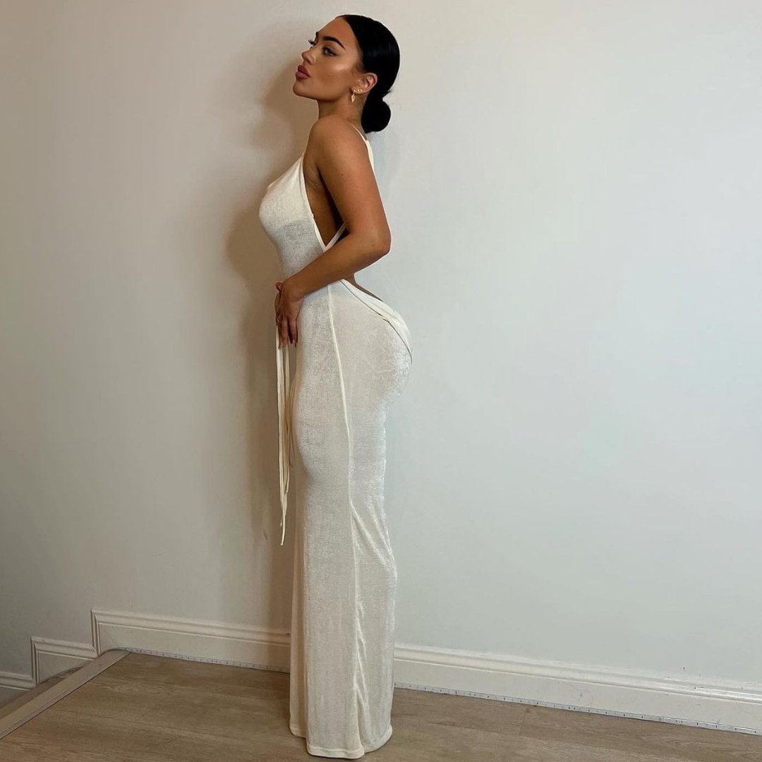Champagne Draped Back Maxi Dress