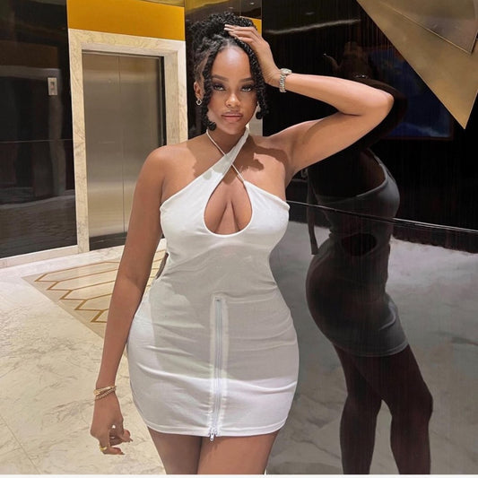 White Zip Front Dress
