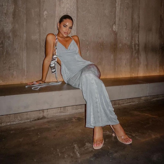 Blue Draped Back Maxi Dress