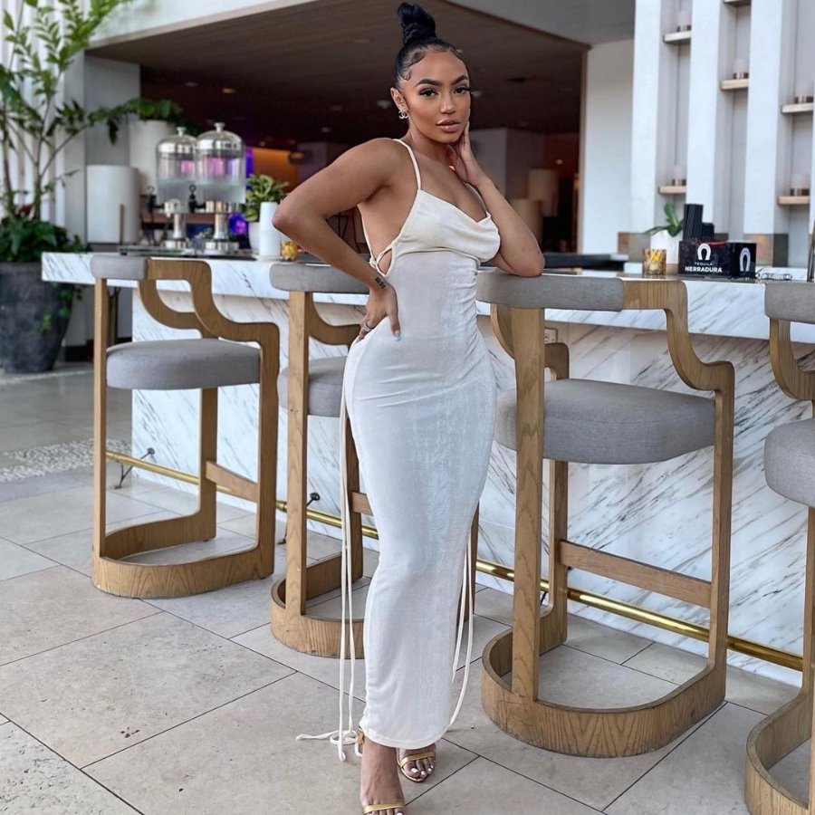 WHITE DRAPED BACK MAXI DRESS