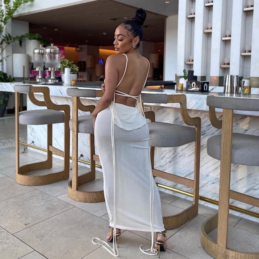 WHITE DRAPED BACK MAXI DRESS