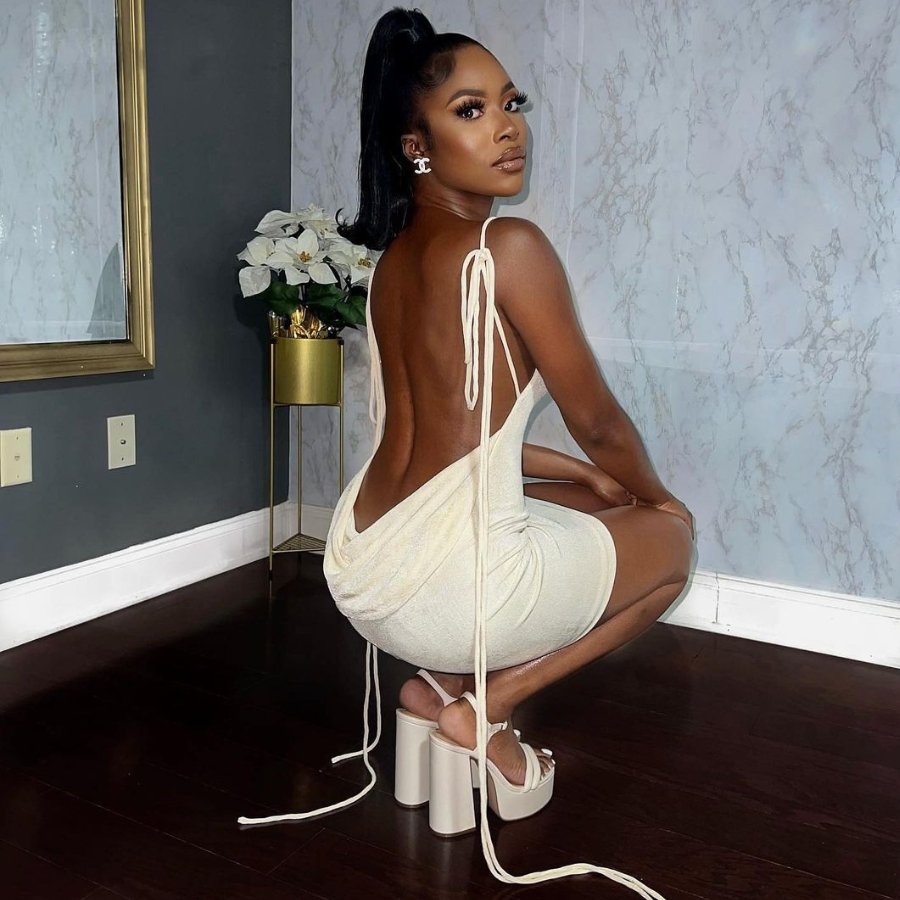 Champagne Draped Back Mini Dress