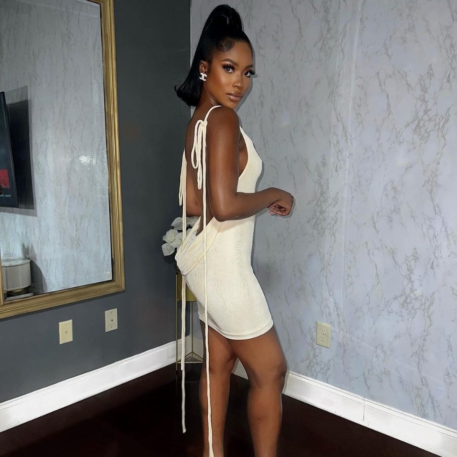 Champagne Draped Back Mini Dress