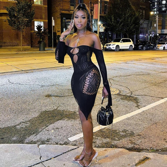 Black Asymmetric Mesh Dress