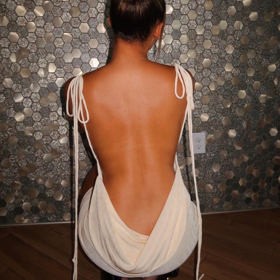 Champagne Draped Back Mini Dress
