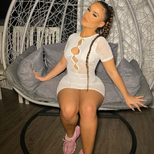 ZEBRA MESH DRESS WHITE