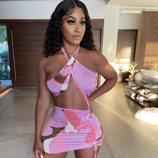 GEOMETRIC HALTER NECK DRESS