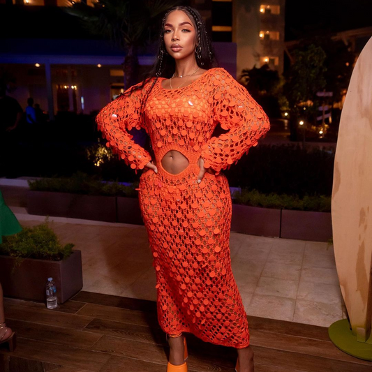 Orange Sequin Knit Dress