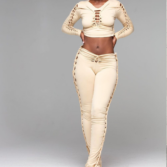 CREAM KNOTTED TROUSERS SET