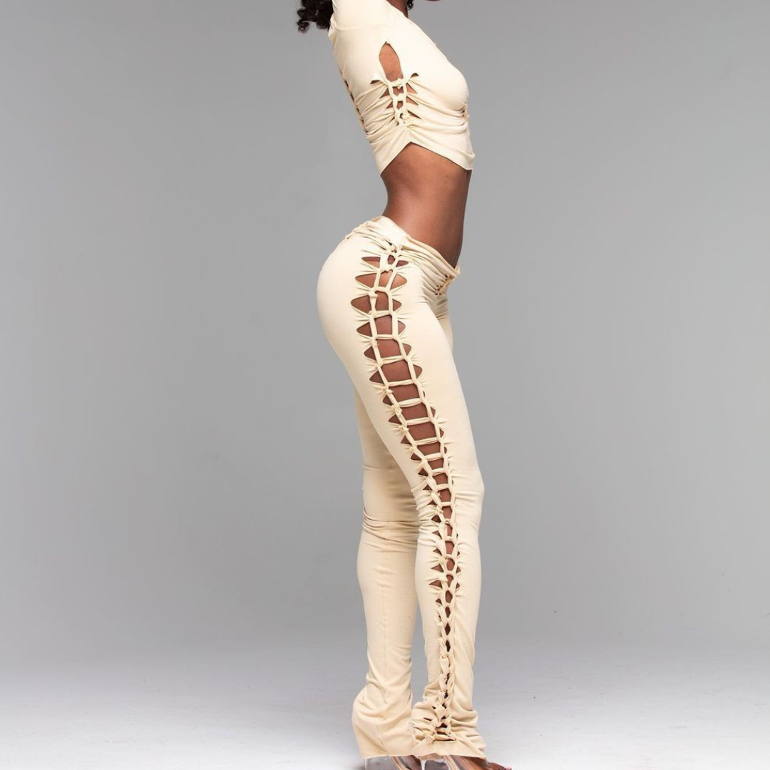 CREAM KNOTTED TROUSERS SET