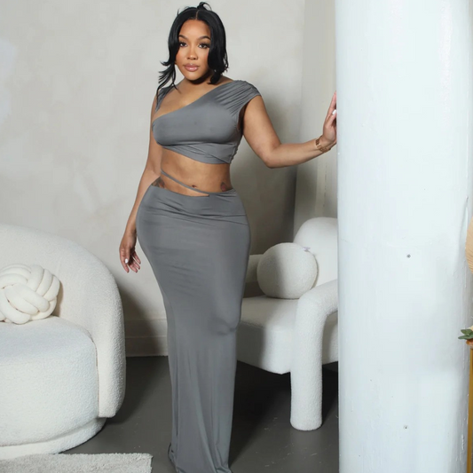 Grey Maxi Skirt Set
