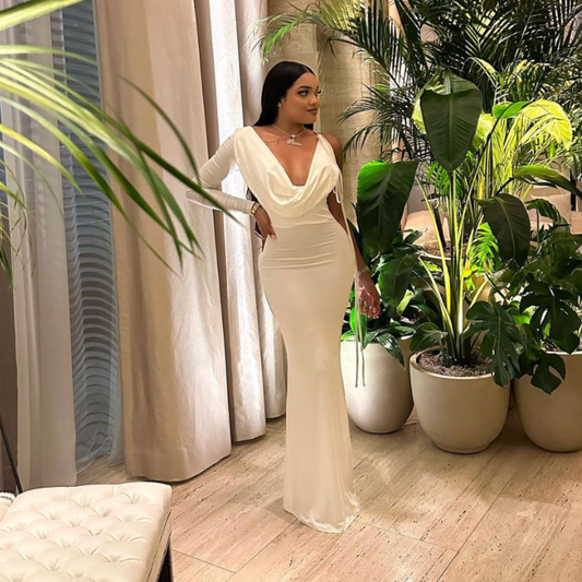 WHITE REVERSIBLE DRAPED GOWN