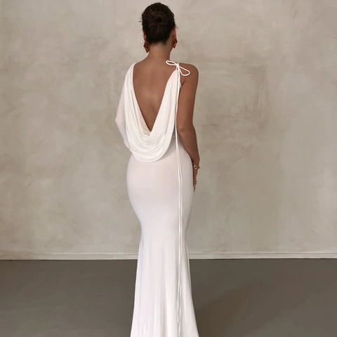 WHITE REVERSIBLE DRAPED GOWN