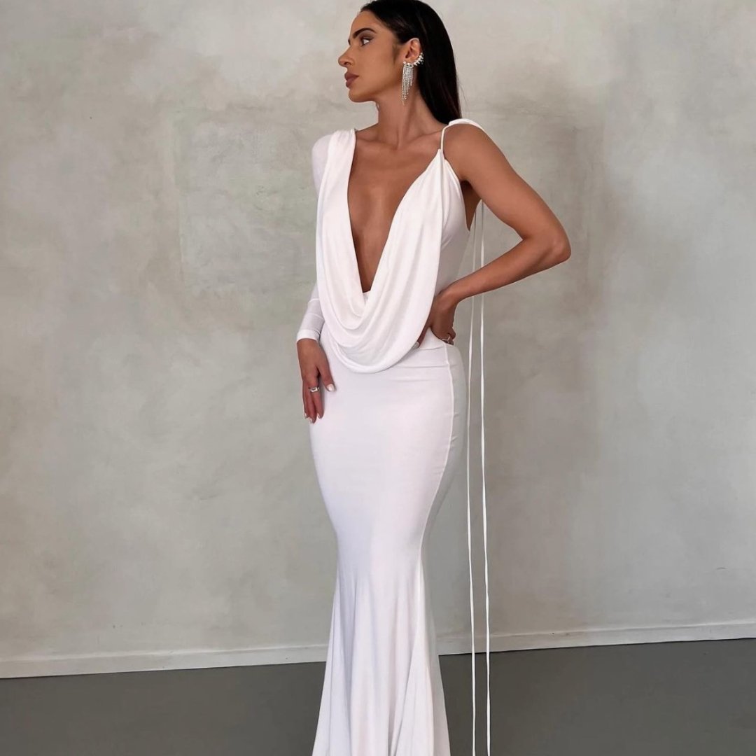 WHITE REVERSIBLE DRAPED GOWN