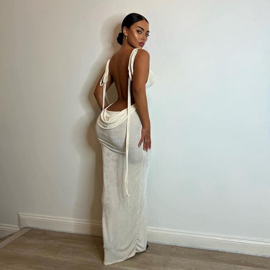 Champagne Draped Back Maxi Dress