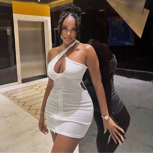 White Zip Front Dress