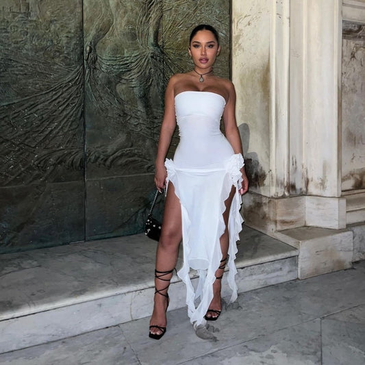 WHITE ROSE BANDEAU DRESS