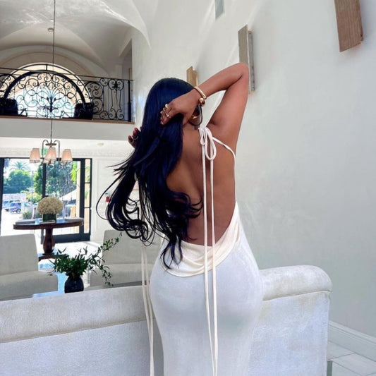 WHITE DRAPED BACK MAXI DRESS