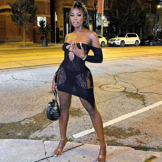 Black Asymmetric Mesh Dress